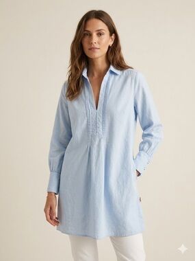 Sinéquanone Light Blue 100% Cotton Pleated Tunic Blouse FR 40 / US 8